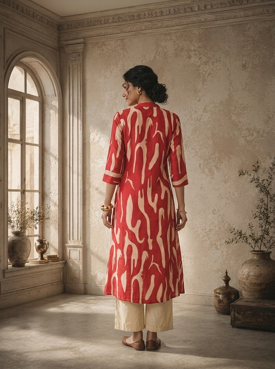 Maroon Modal Abstract Brush Printed Kurta