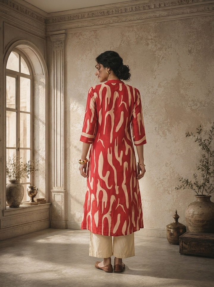 Maroon Modal Abstract Brush Printed Kurta