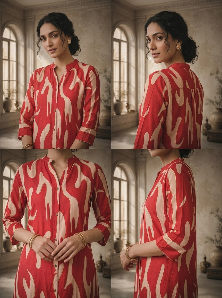 Maroon Modal Abstract Brush Printed Kurta