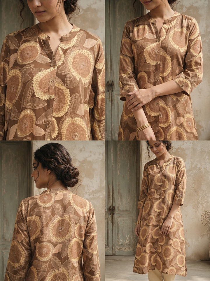 Brown Modal Sunflower Printed Kurta