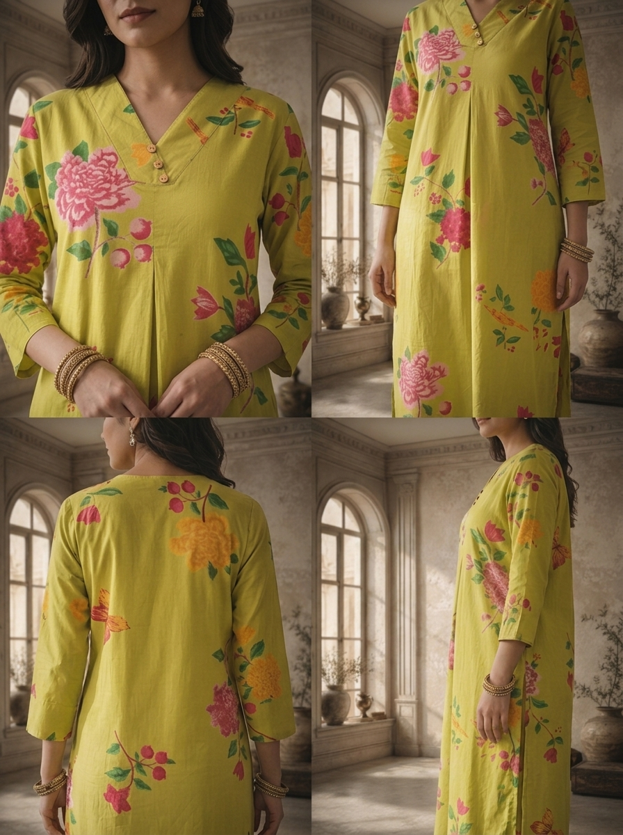 Lime Cotton Peony Floral Printed Two Piece Set