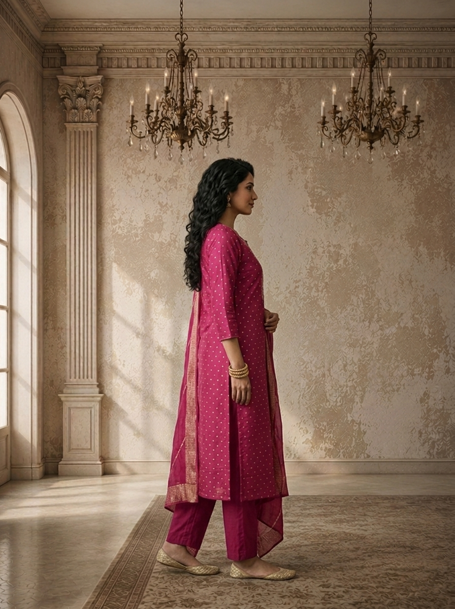 Purple Silk Zari Diamond Boota Weaved Three Piece Set