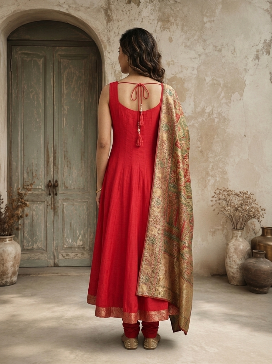 Rani Pink Silk Multi-color Banarasi Printed Three Piece Set