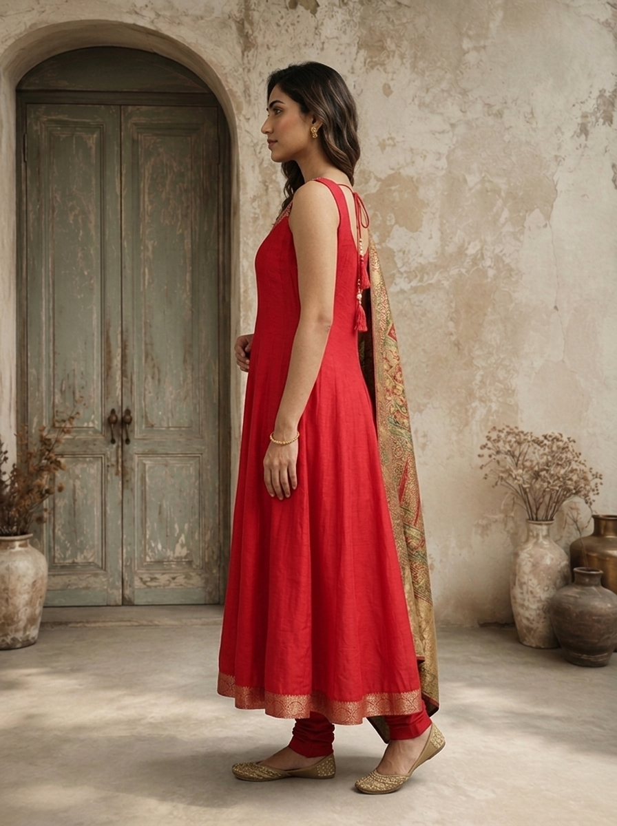 Rani Pink Silk Multi-color Banarasi Printed Three Piece Set