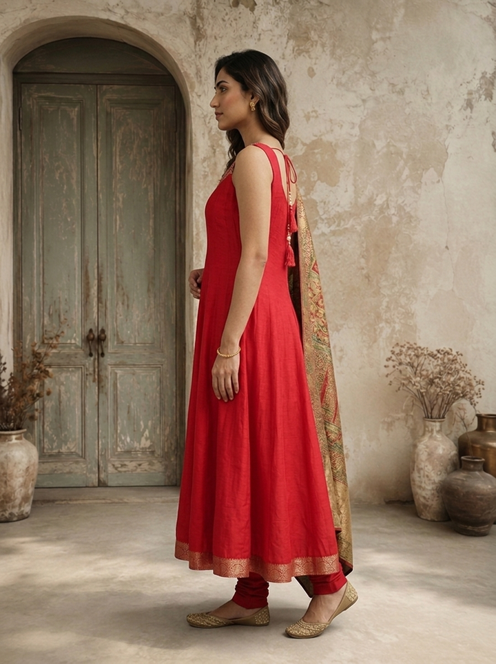 Rani Pink Silk Multi-color Banarasi Printed Three Piece Set