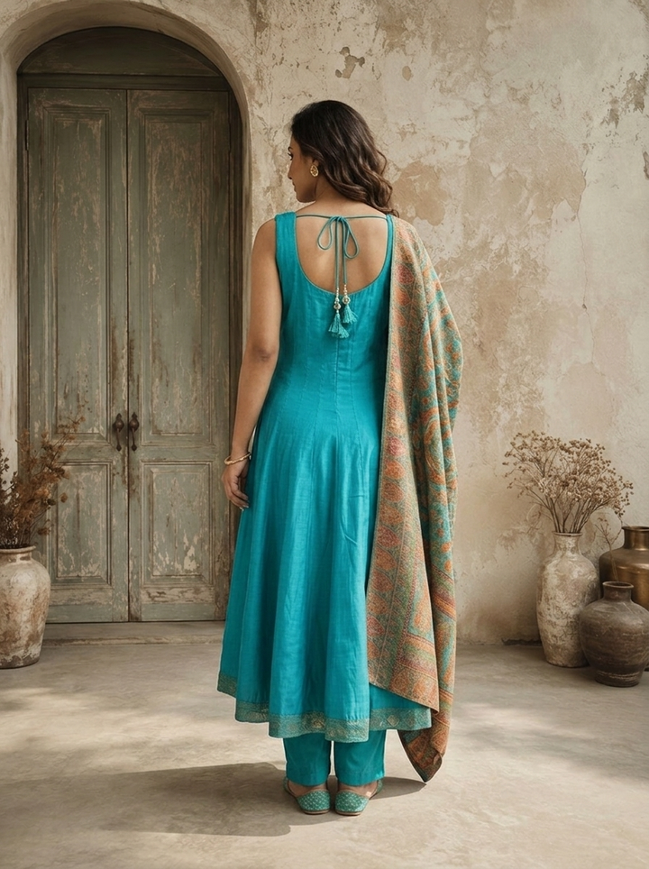 Rama Silk Multi-color Banarasi Printed Three Piece Set