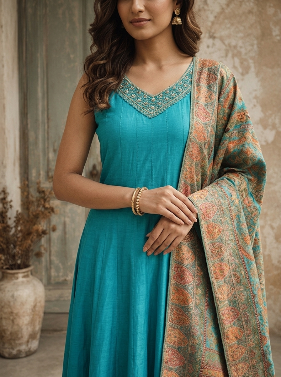 Rama Silk Multi-color Banarasi Printed Three Piece Set