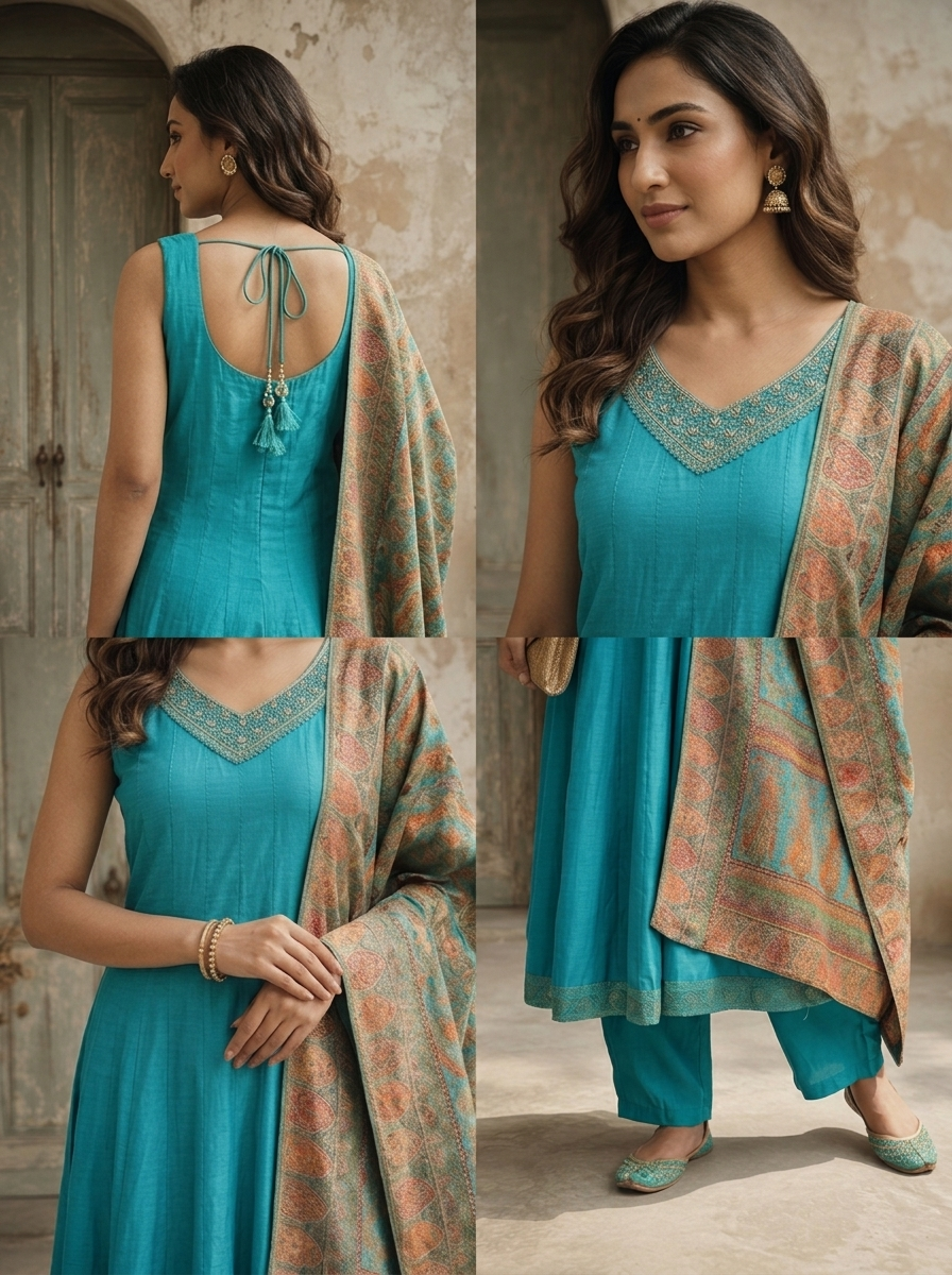 Rama Silk Multi-color Banarasi Printed Three Piece Set
