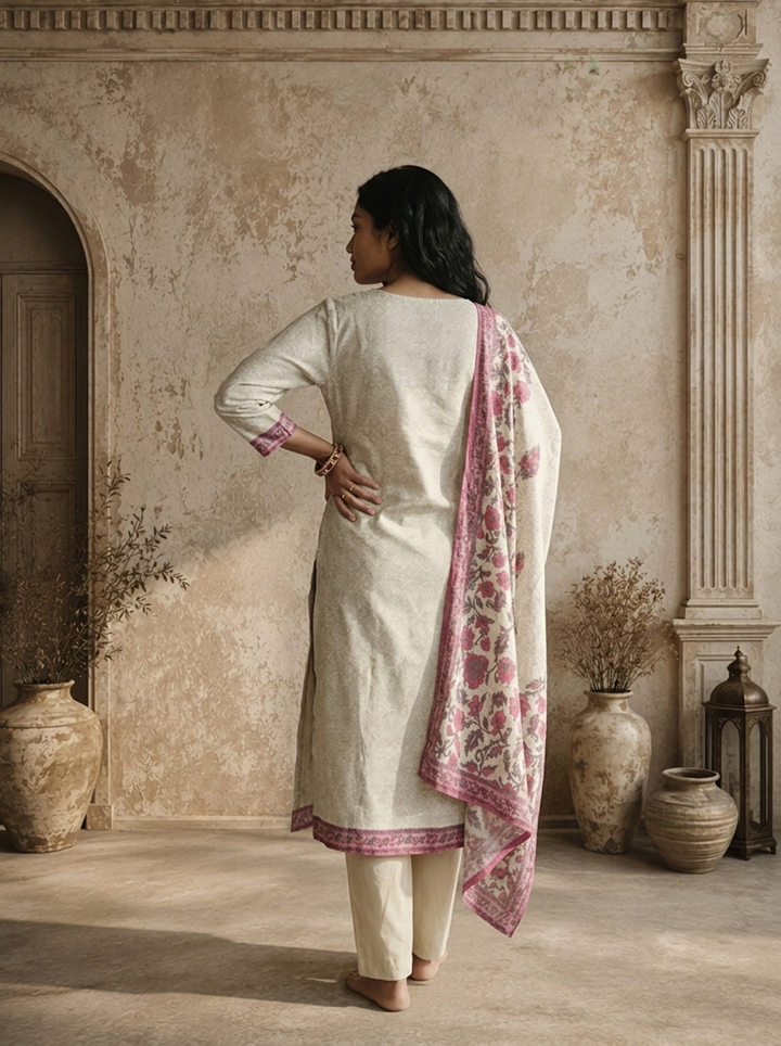 Lilac Modal Floral Mughal Boota Printed Three Piece Set