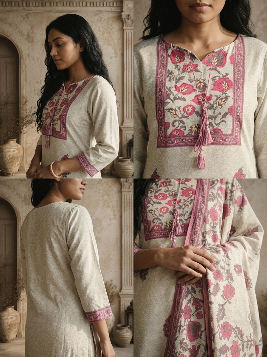 Lilac Modal Floral Mughal Boota Printed Three Piece Set