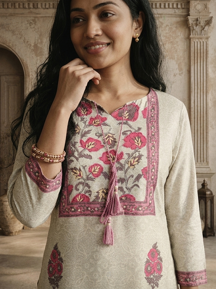 Lilac Modal Floral Mughal Boota Printed Three Piece Set