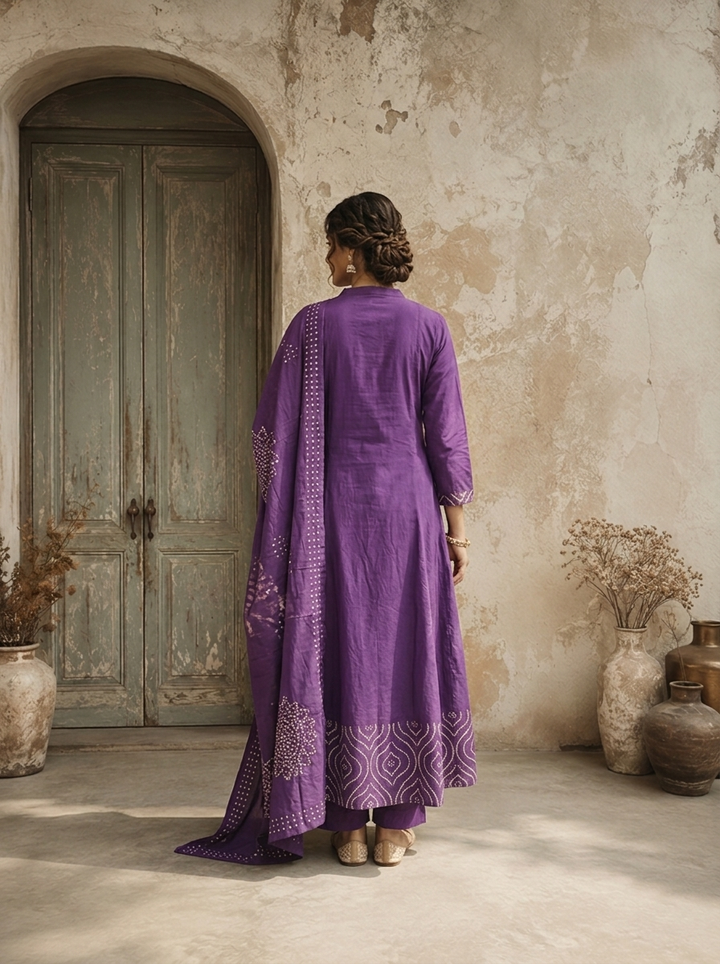 Purple Cotton Mandala Printed Three Piece Set