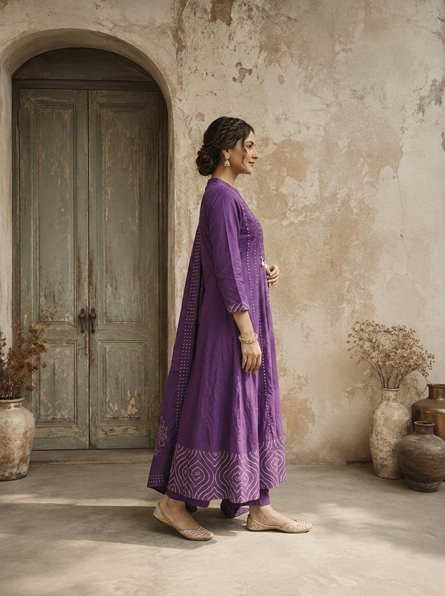 Purple Cotton Mandala Printed Three Piece Set