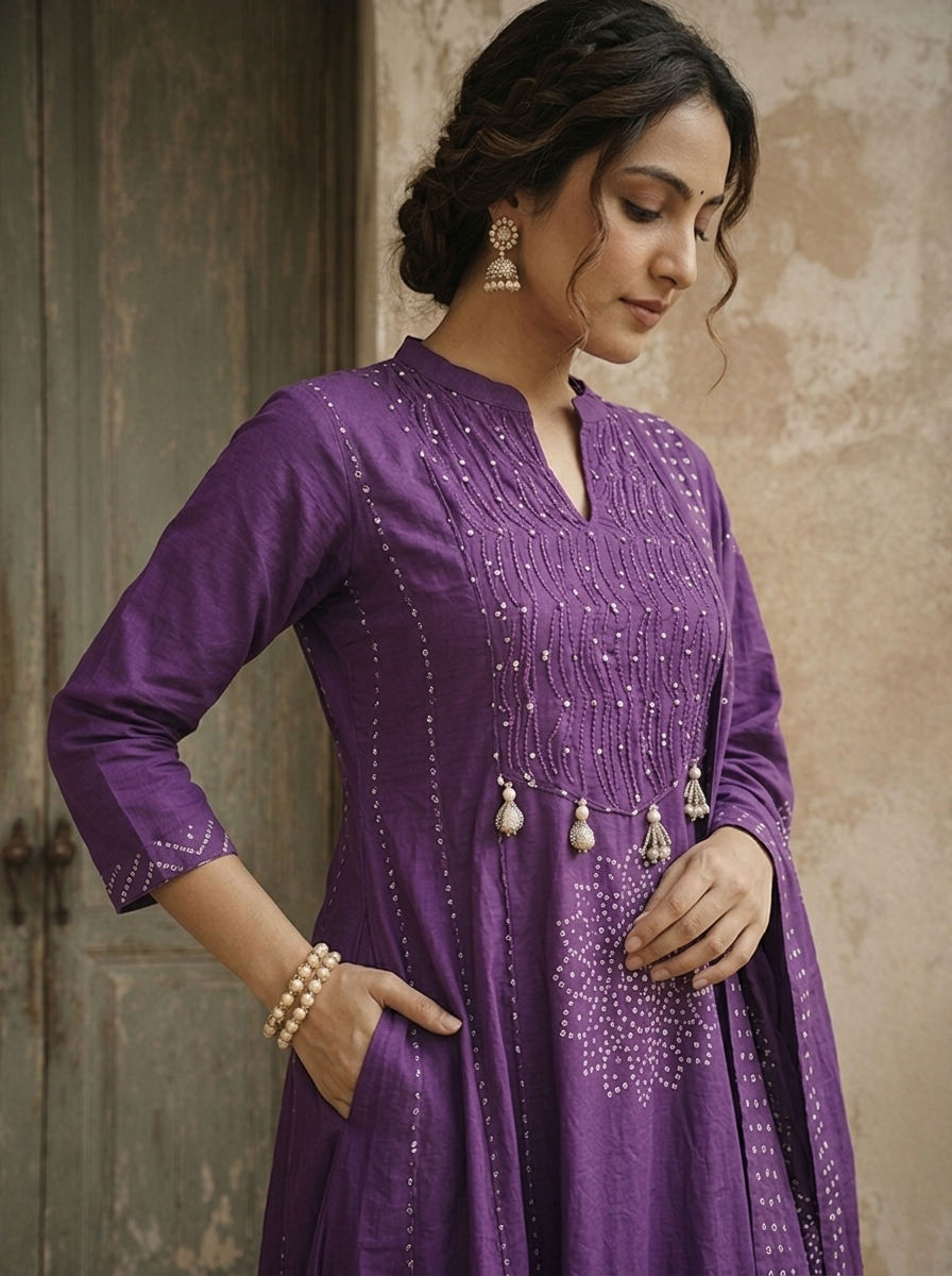 Purple Cotton Mandala Printed Three Piece Set