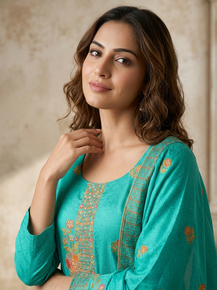 Rama Crepe Floral Buti Weaved Three Piece Set