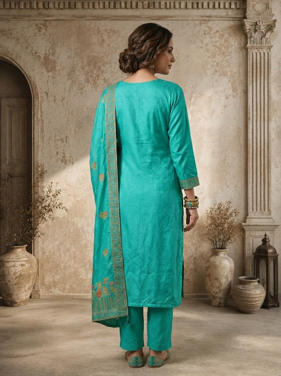 Rama Crepe Floral Buti Weaved Three Piece Set