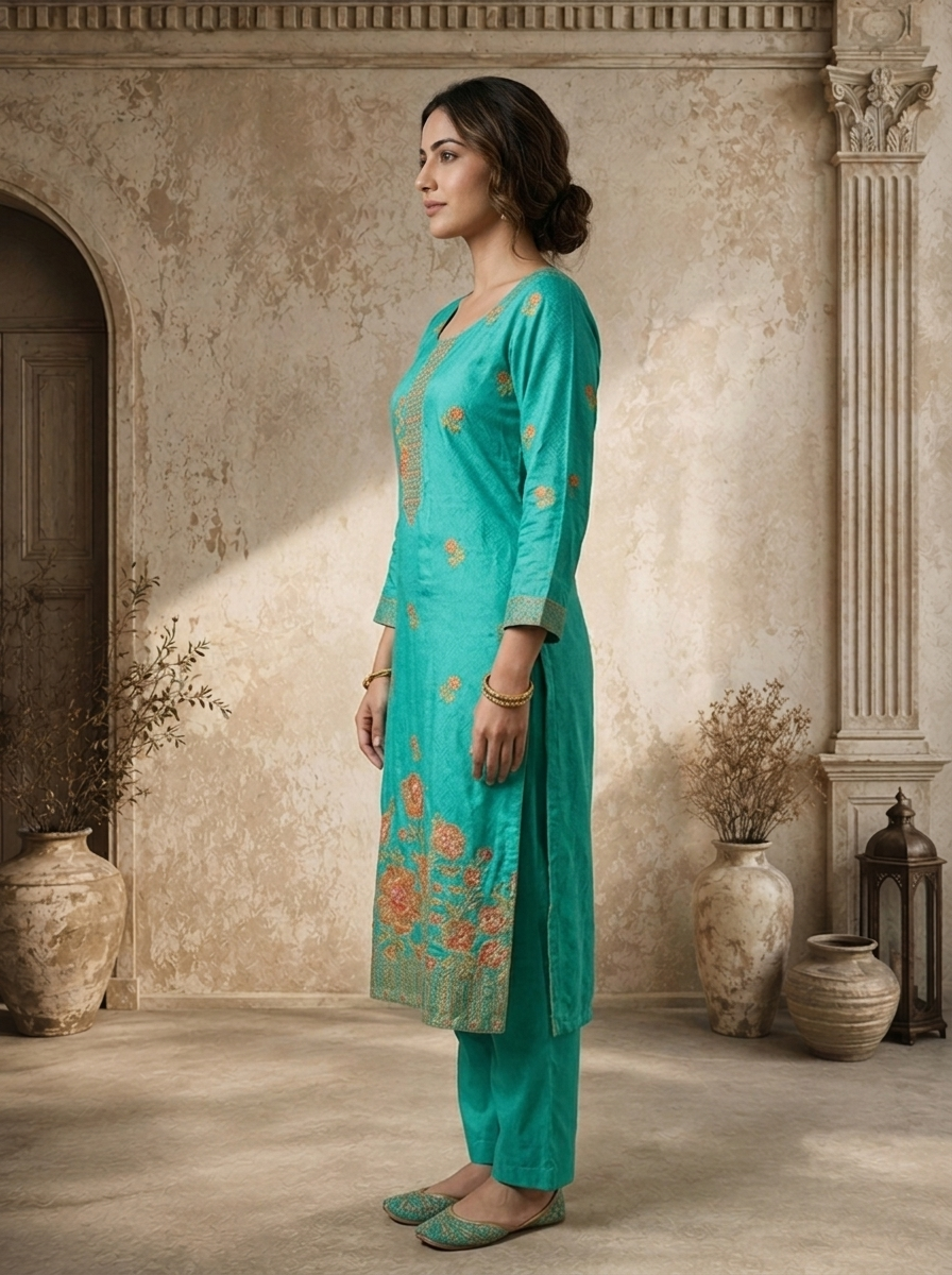 Rama Crepe Floral Buti Weaved Three Piece Set