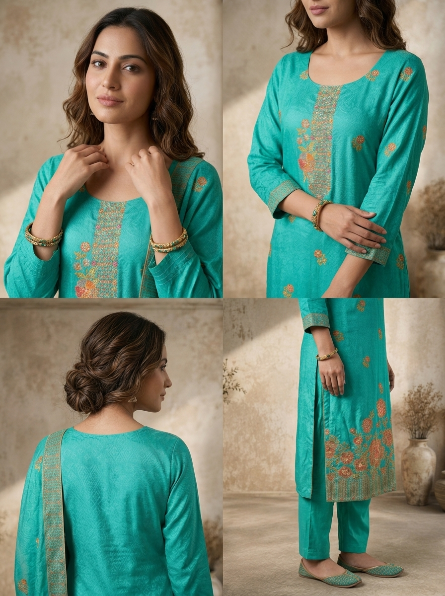 Rama Crepe Floral Buti Weaved Three Piece Set