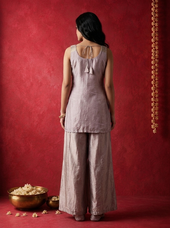 Lavender Tissue Multi-Color Stone Embroidered Three Piece Set