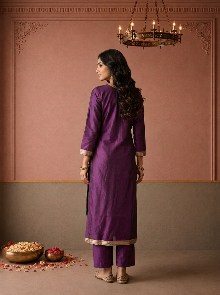 Purple Silk Paithani Mayur Weaved Three Piece Set