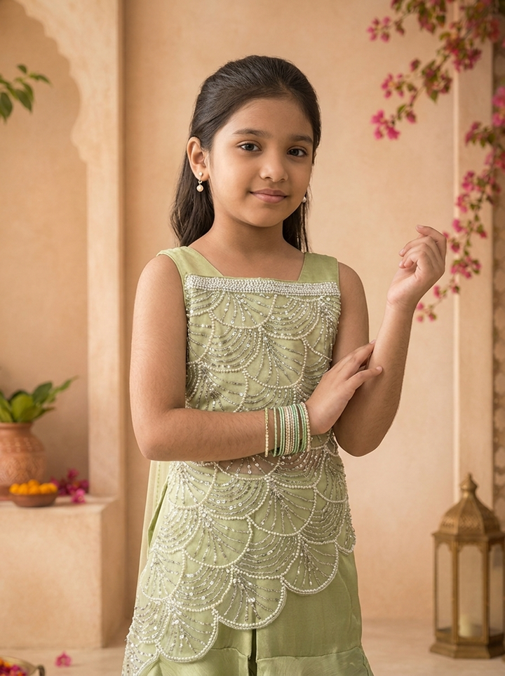 Pista Tissue Pearl And Sequin Embroidered Palazzo Set