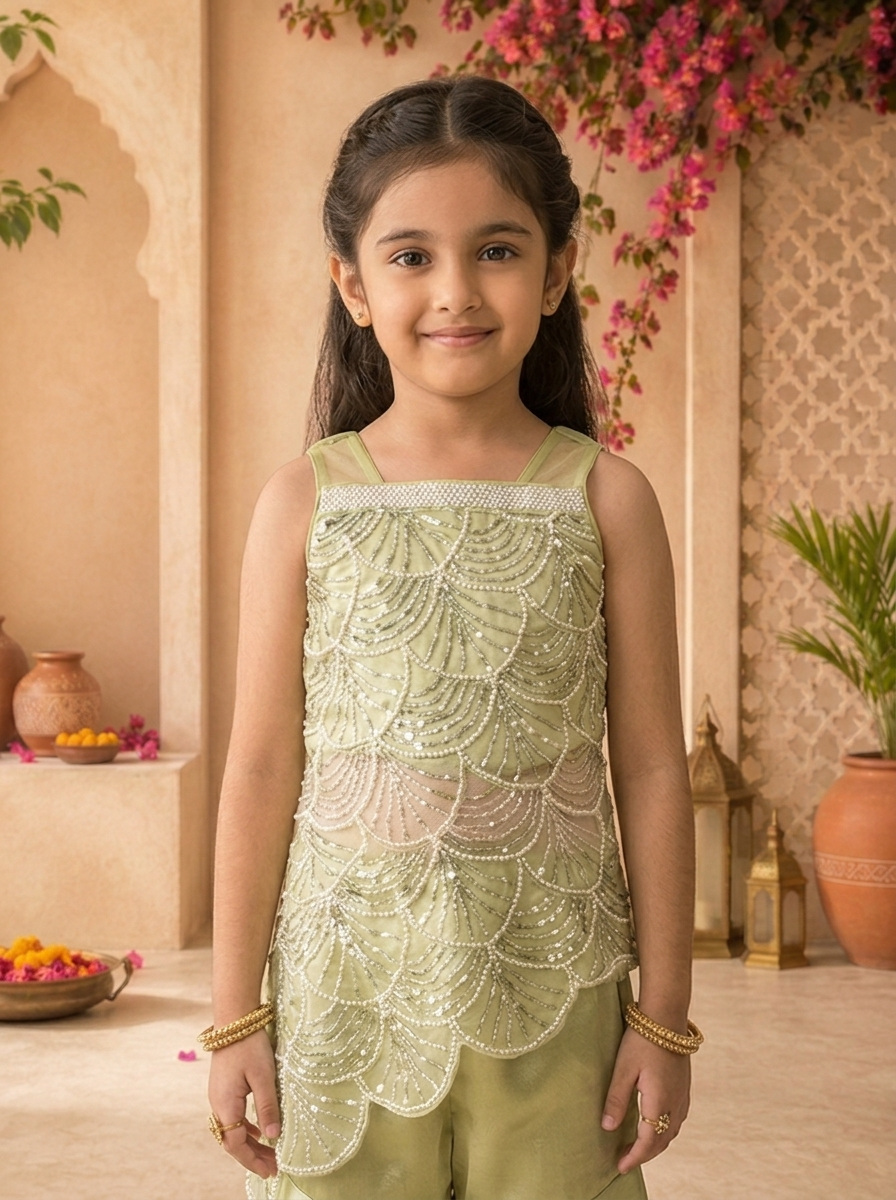 Pista Tissue Pearl And Sequin Embroidered Palazzo Set