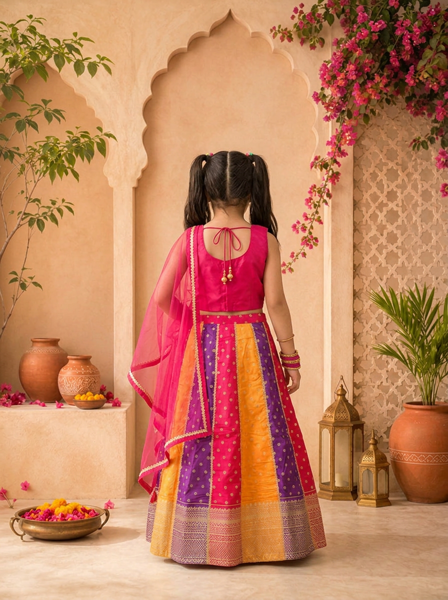 Multicolor Banaras Floral Printed Ghagra Set