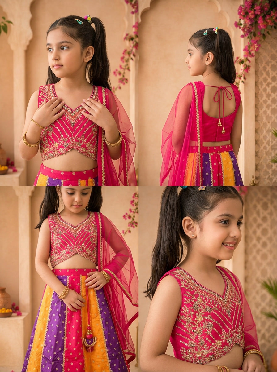 Multicolor Banaras Floral Printed Ghagra Set