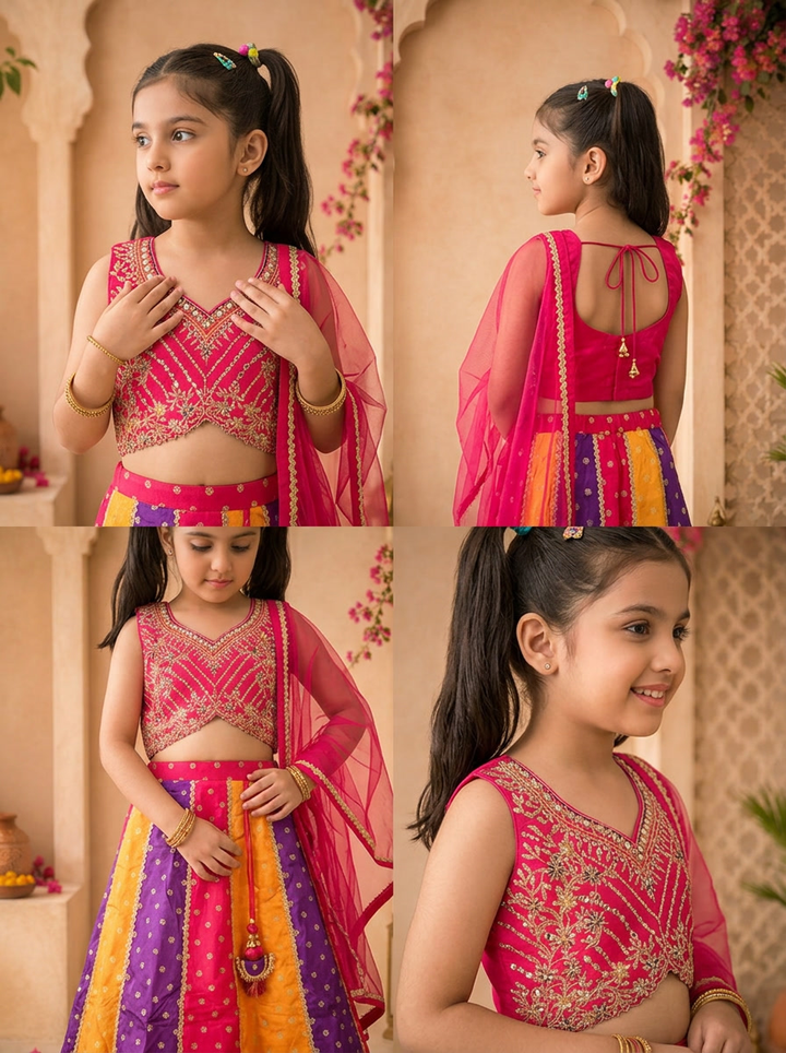Multicolor Banaras Floral Printed Ghagra Set
