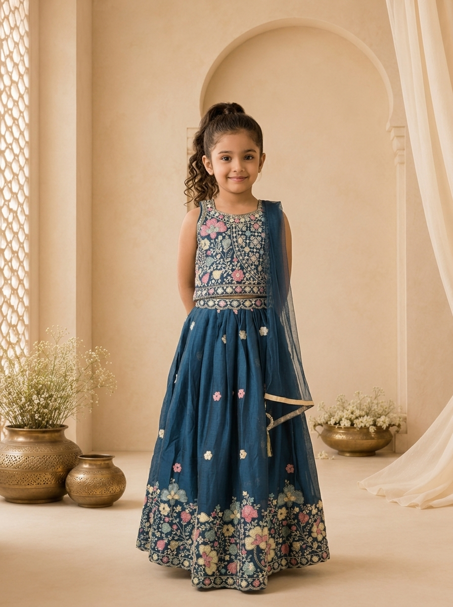 Rama Georgette Multicolor Floral Sequins Embroidered Ghagra Set