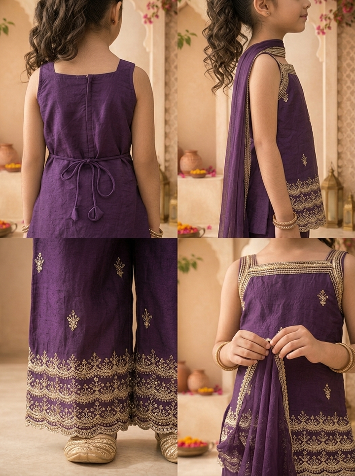 Purple Georgette Zari Embroidered Palazzo Set