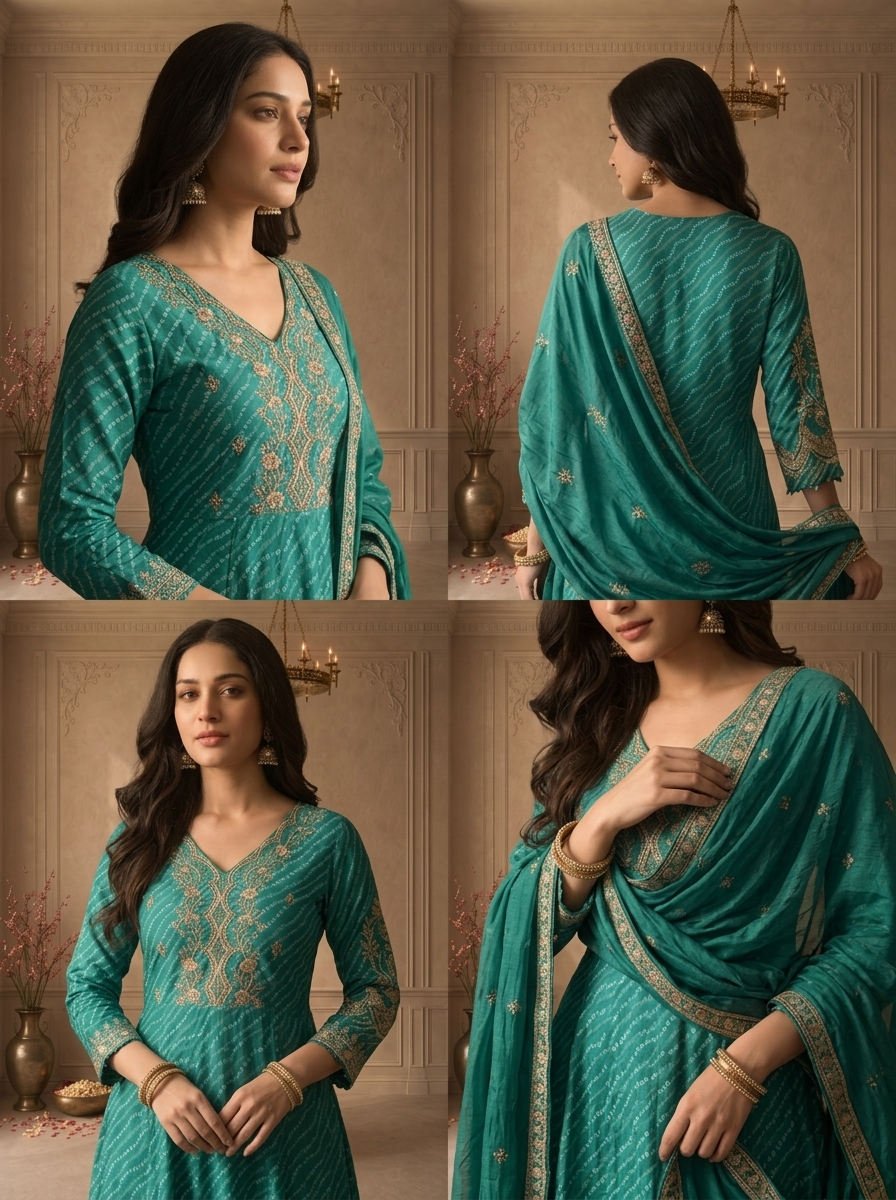 Rama Green Crepe Bandhani Leheriya Printed Three Piece Set