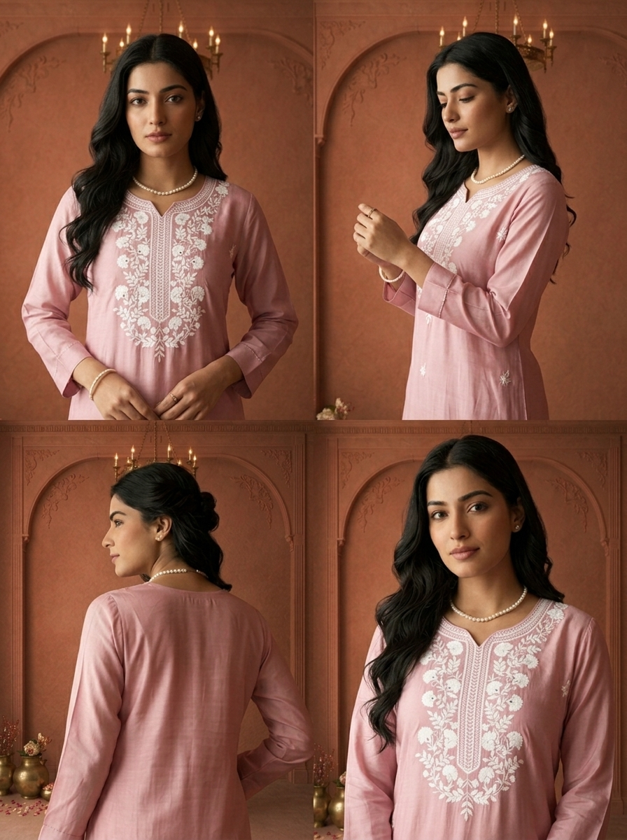 Lilac Muslin Floral Thread Embroidered Two Piece Set
