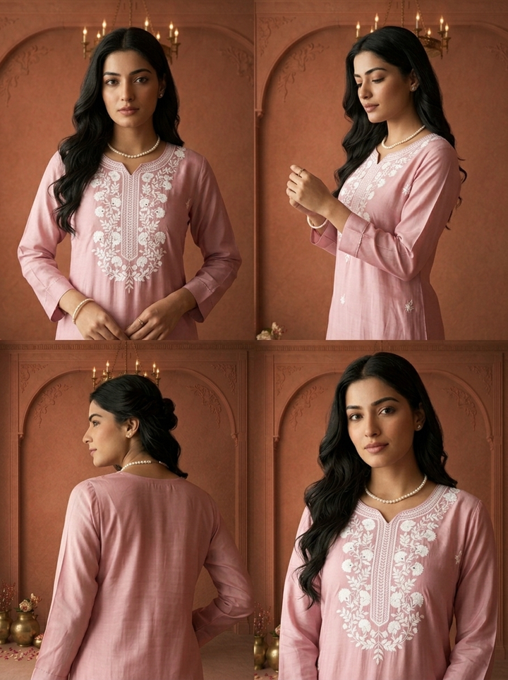 Lilac Muslin Floral Thread Embroidered Two Piece Set