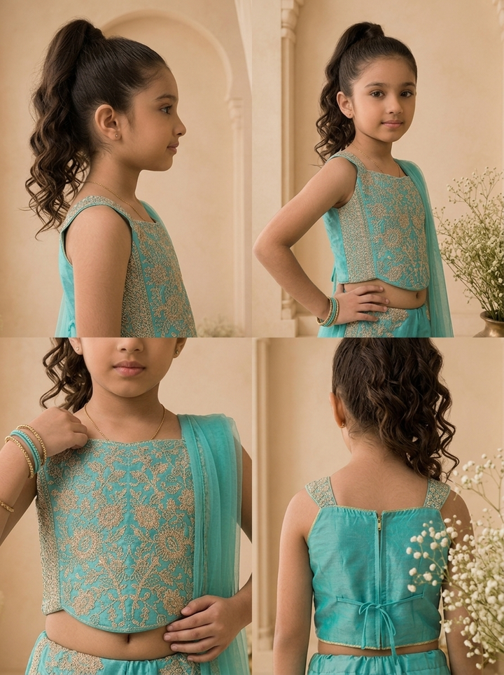 Sea Green Tissue Heavy Gold Zari Embroidered Palazzo Set