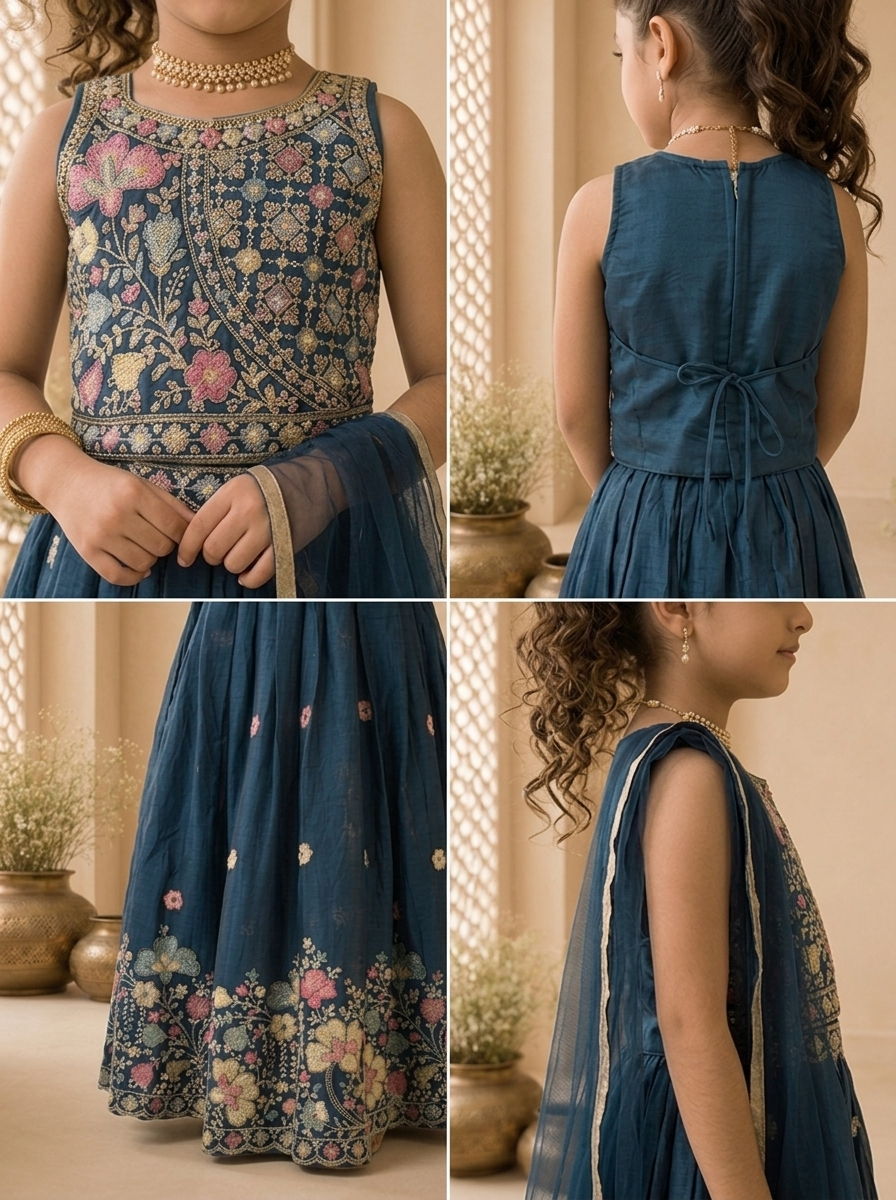Rama Georgette Multicolor Floral Sequins Embroidered Ghagra Set