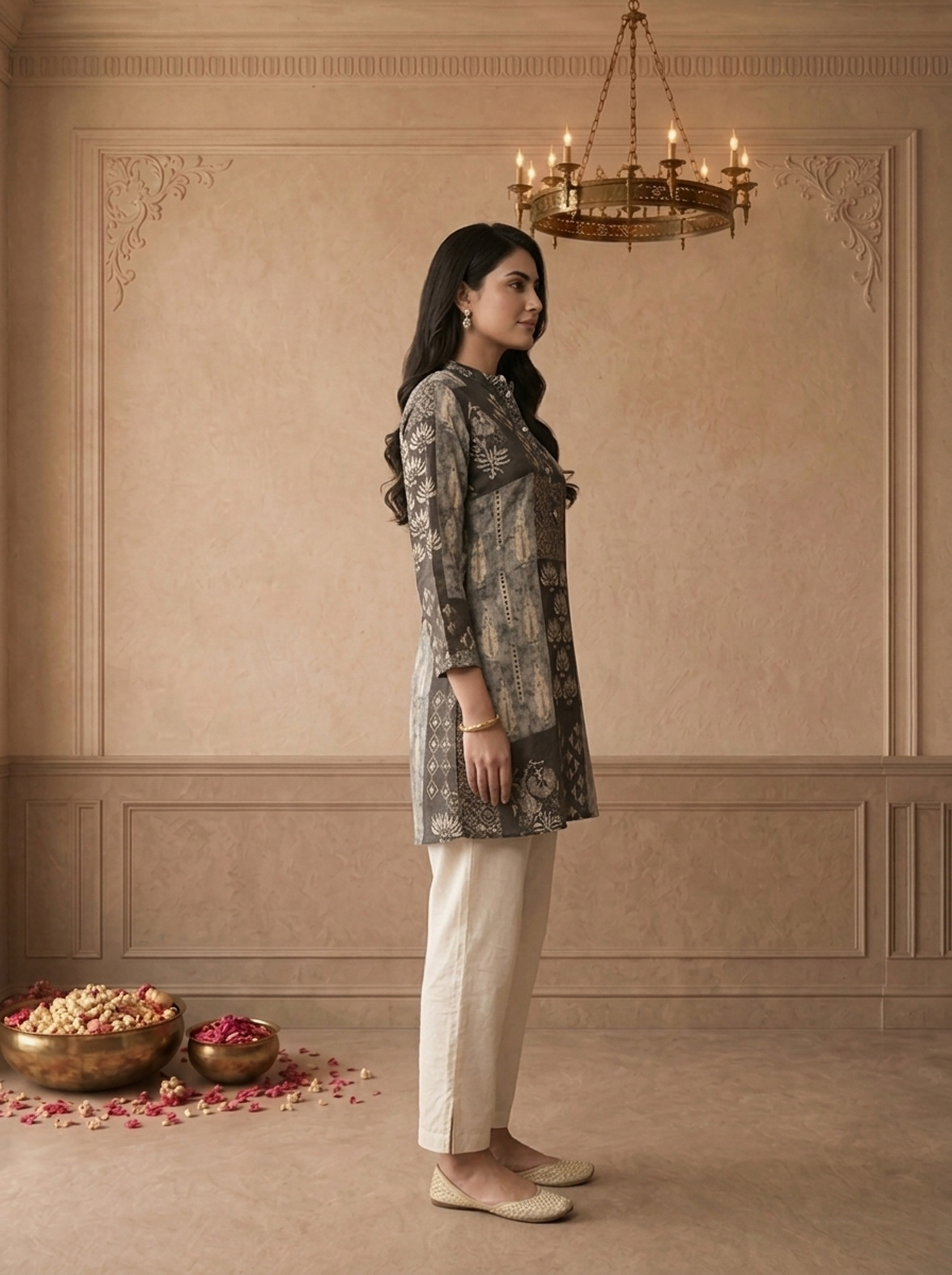 Graphit Crepe Patchwork Box Printed Short Kurta