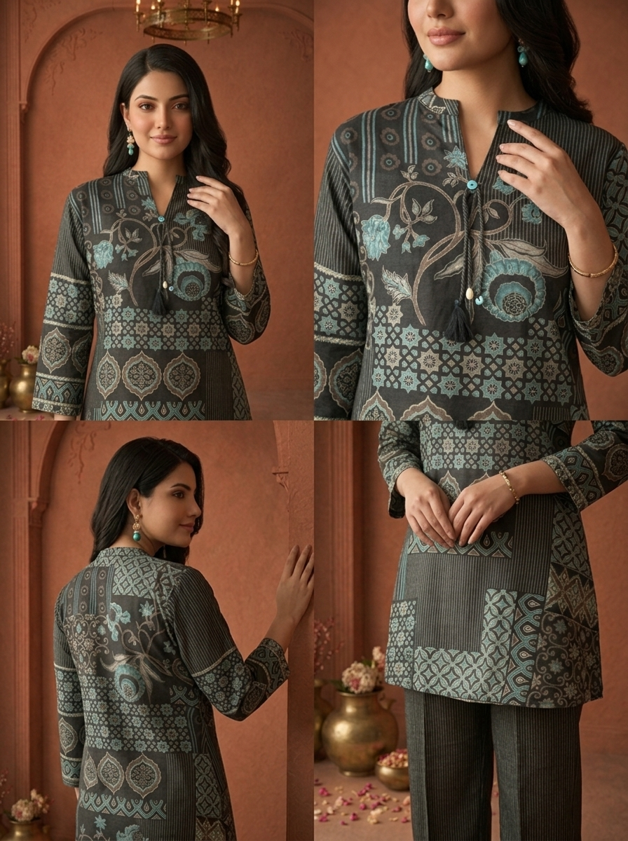 Black Muslin Patchwork Floral Printed Two Piece Set