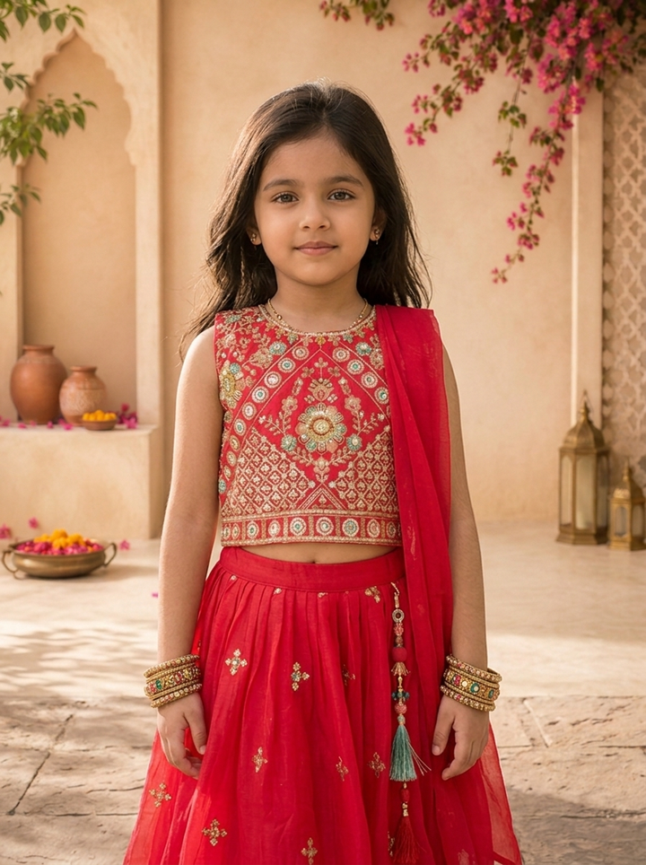 Rani Georgette Multicolor Floral And Diamond Jaal Embroidered Ghagra Set