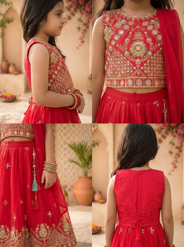 Rani Georgette Multicolor Floral And Diamond Jaal Embroidered Ghagra Set