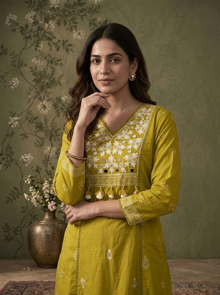 Mehndi Green Cotton Ethnic Buti Printed Three Piece Set