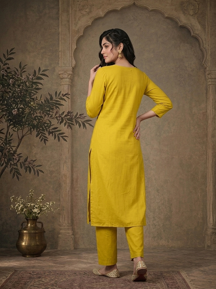 Lime Green Modal Floral Thread Embroidered Three Piece Set