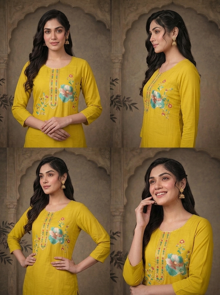 Lime Green Modal Floral Thread Embroidered Three Piece Set