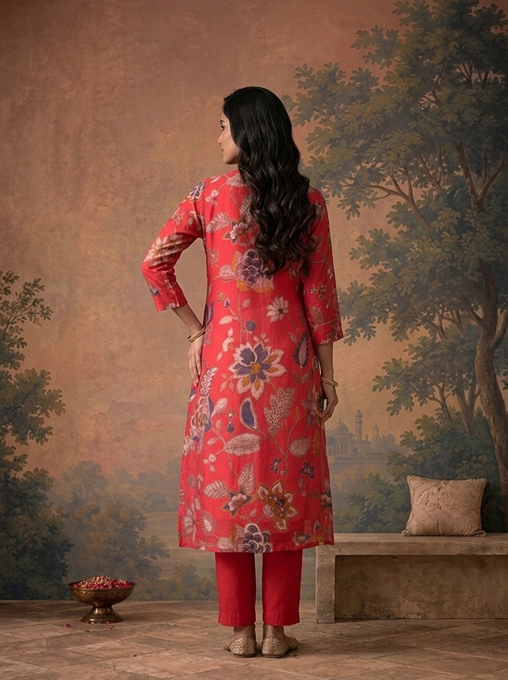 Rani Pink Modal Floral Printed Three Piece Set