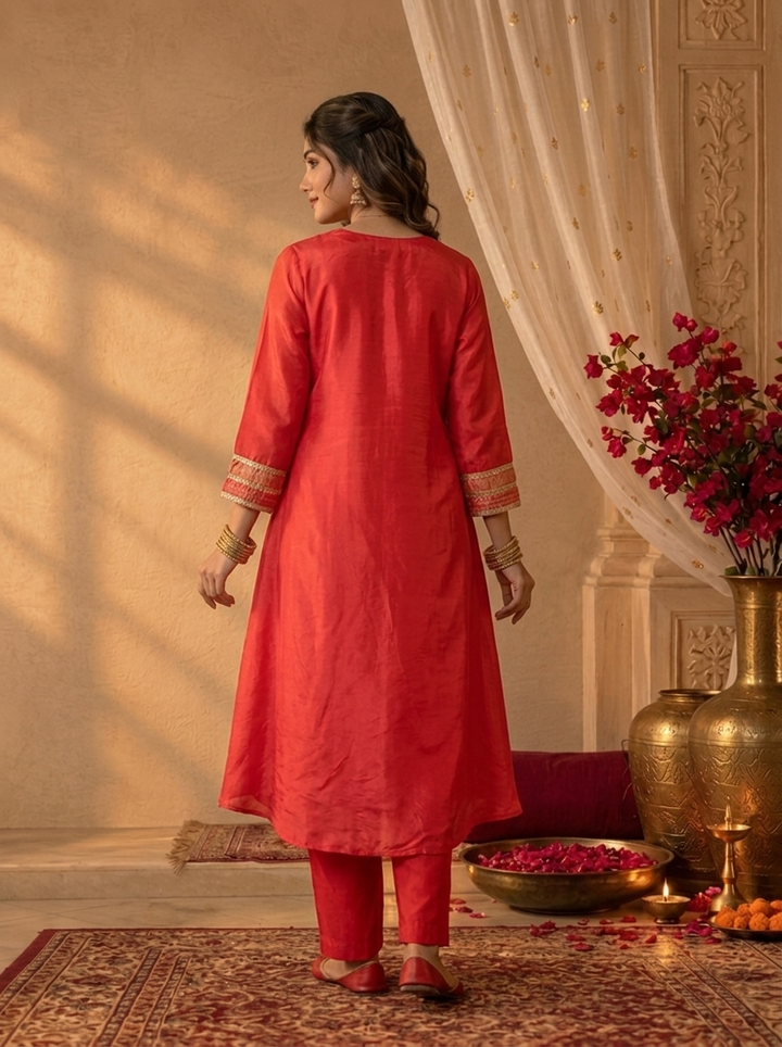 Rani Pink Crepe Striped Zardozi Embroidered Three Piece Set