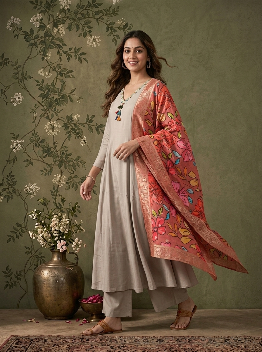 Grey Muslin Solid With Stone Embroidered Three Piece Set
