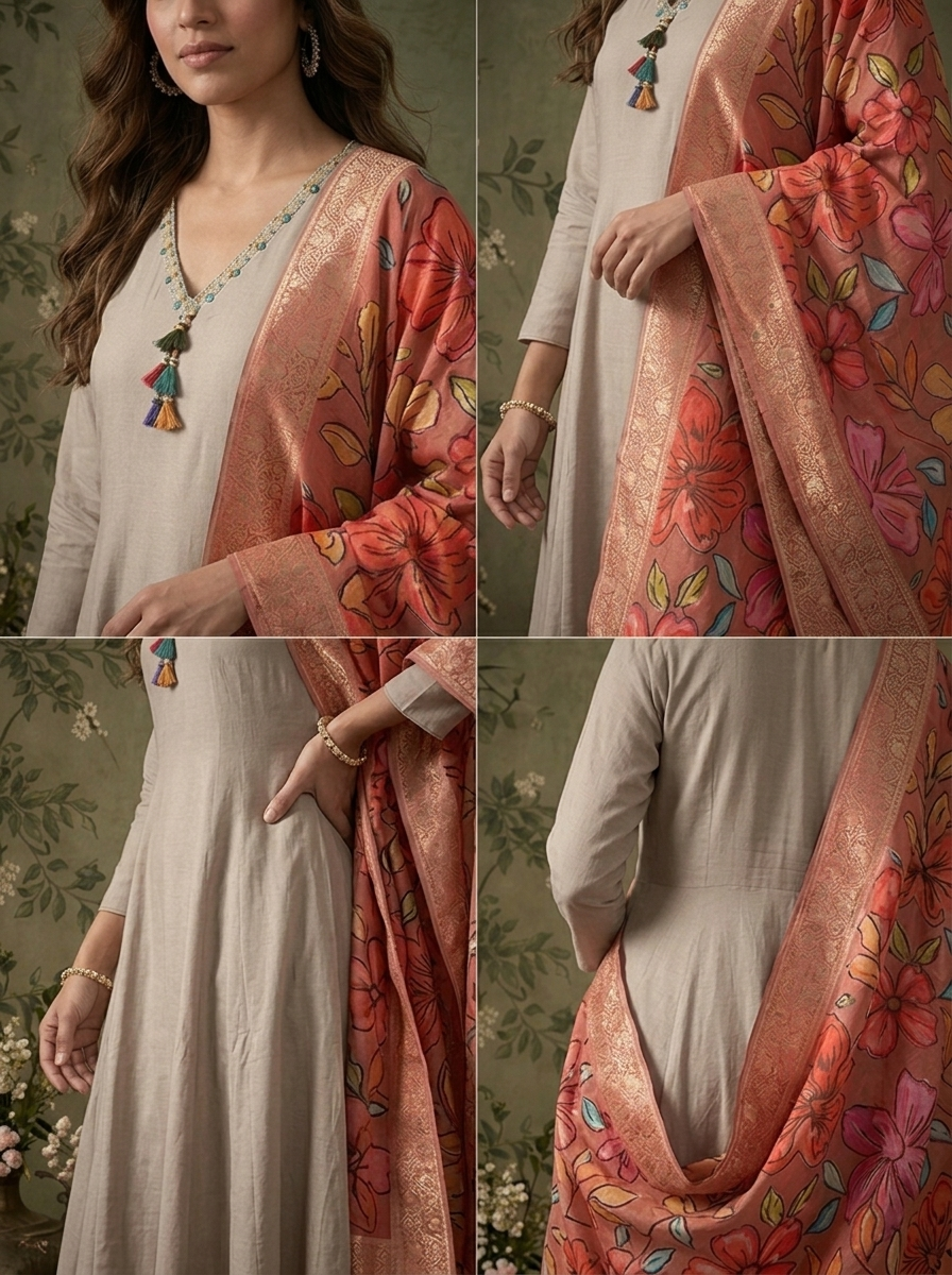 Grey Muslin Solid With Stone Embroidered Three Piece Set