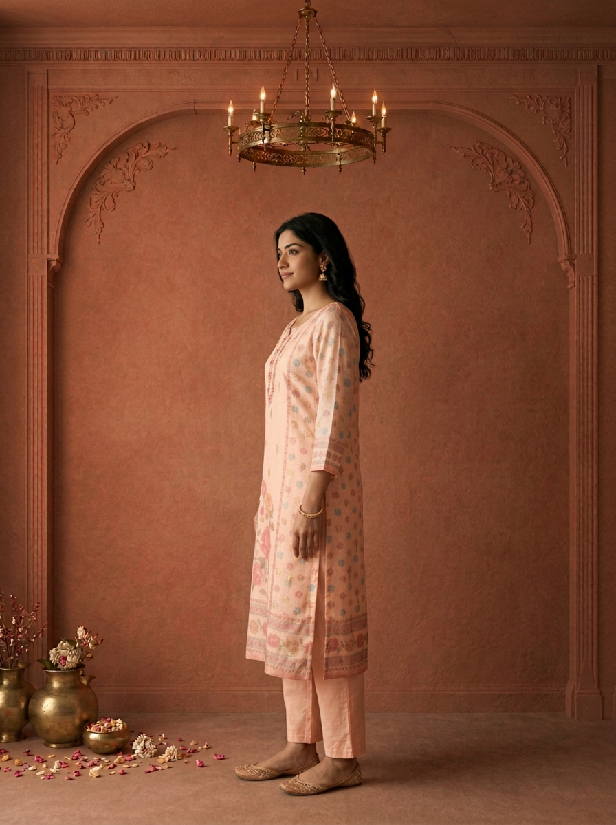 Peach Tissue Blossom Floral Printed Three Piece Set