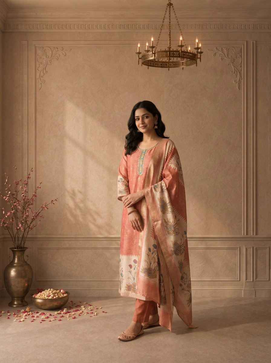 Rust Tissue Chintz Floral Printed Three Piece Set