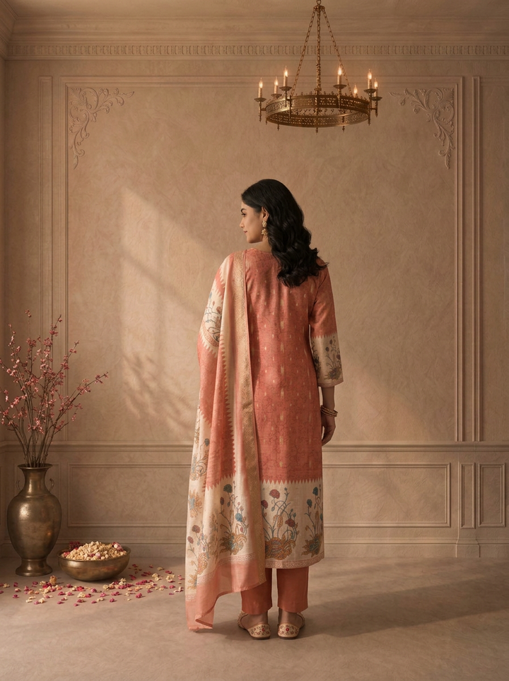 Rust Tissue Chintz Floral Printed Three Piece Set